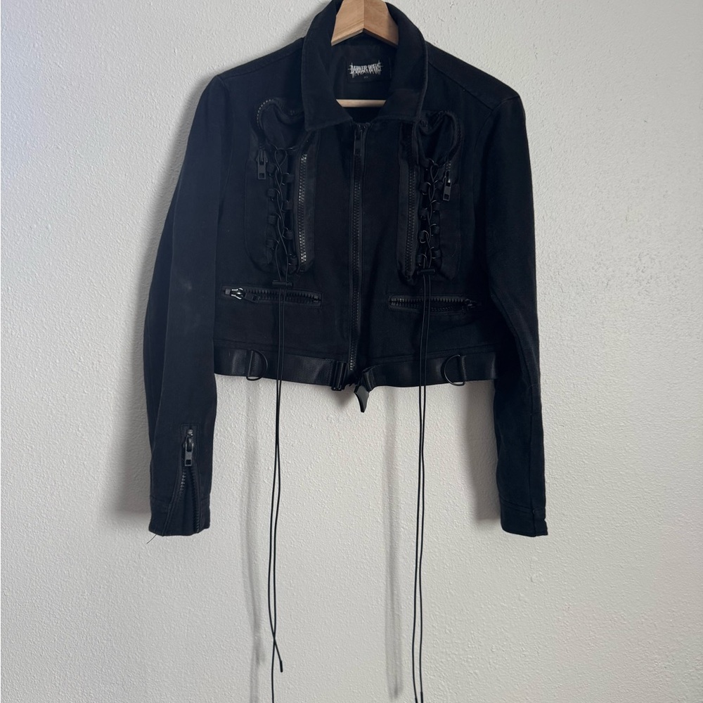 Sleek Black Jacket with Lace-Up Design